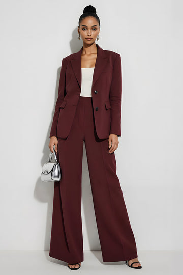 Bordowe 2-częściowe jednorzędowe garnitury biznesowe z klapami w kształcie szczytu